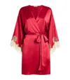 Gilda & Pearl Silk Lace-trim Short Robe In Red