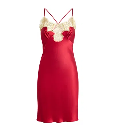Gilda & Pearl Silk Lace-trim Slip Dress In Red
