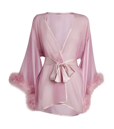 Gilda & Pearl Diana Silk And Marabou Feather Robe In  Boudoir Rose