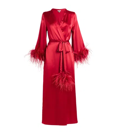Gilda & Pearl Silk-ostrich Feather Long Robe In Red
