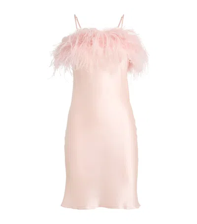Gilda & Pearl Silk-ostrich Feather Slip Dress In Pink