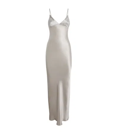Gilda & Pearl Silk Written In The Stars Slip Dress In Silver