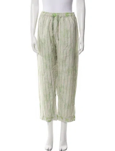 Pre-owned Gilda Midani Linen Striped Pajamas In Green