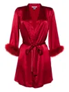 Gilda & Pearl Bibi Feather-trim Silk Robe In Red
