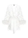 Gilda & Pearl Embroidered Feather-detail Robe In White