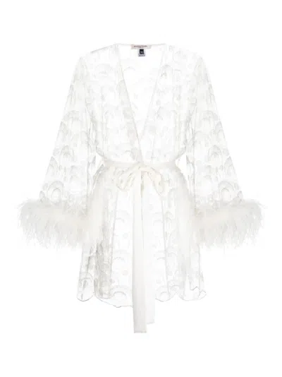Gilda & Pearl Embroidered Feather-detail Robe In White