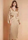 Gilda & Pearl Silk Gina Long Robe In  Gold Almond