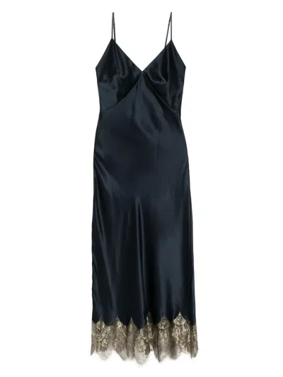 Gilda & Pearl Midi Matinee Slip Dress In  Sapphire/gold