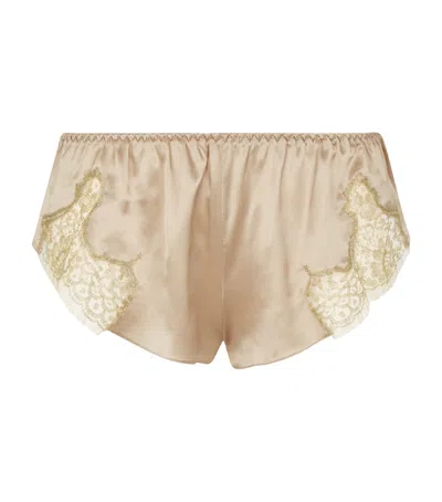 Gilda & Pearl Satin Lace Shorts In Beige