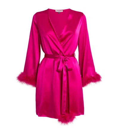 Gilda & Pearl Silk Feather-trim Kitty Mini Robe In Pink