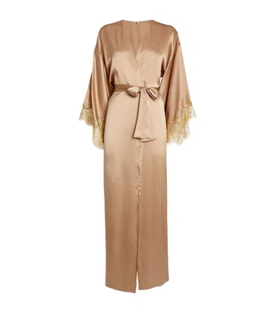 Gilda & Pearl Silk Gina Long Robe In  Gold Almond