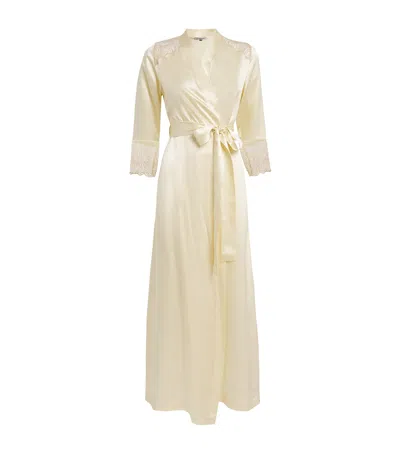 Gilda & Pearl Silk Lace-trim Long Robe In Gold