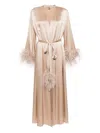 Gilda & Pearl Camille Silk And Feather Long Robe In 中性色