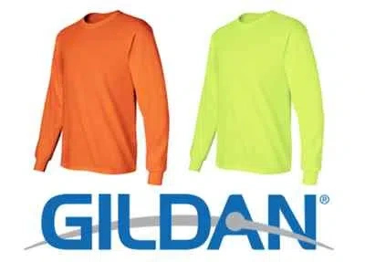 Pre-owned Gildan 50 Long Sleeve T-shirts 25 Safety Green 25 Safety Orange Bulk Lot S-xl