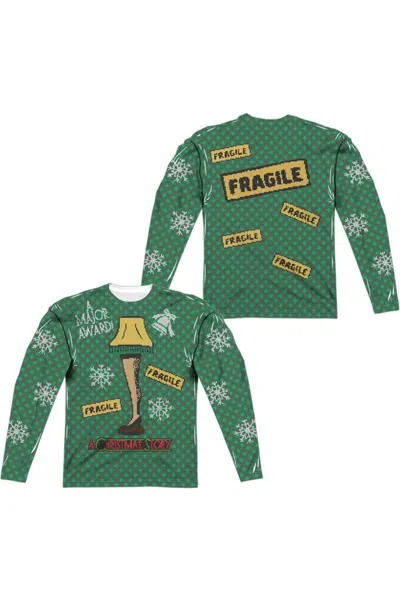 Gildan A Christmas Story A Christmas Story Sweater (front/back Print) Long Sleeve Adult Poly Crew Tee / T-s In Green
