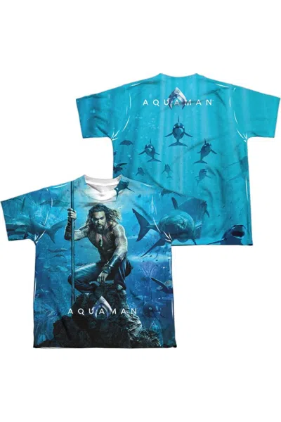 Gildan Kids' Aquaman Movie Poster (front/back Print) Short Sleeve Youth Poly Crew Tee / T-shirt In Blue