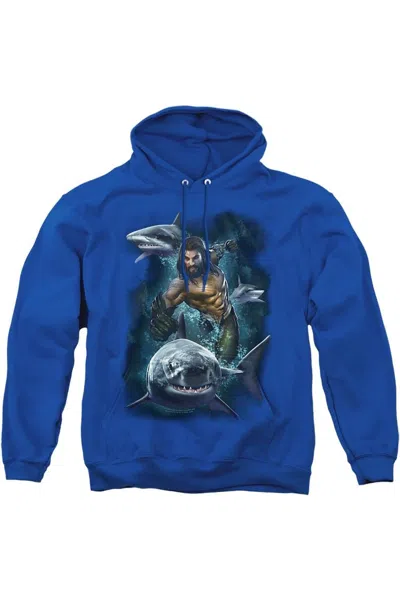 Gildan Aquaman Movie Swimming With Sharks Adult Pull Over Hoodie / Hooded Sweatshirt In Blue