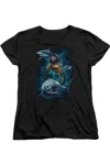 Gildan Aquaman Movie Swimming With Sharks Short Sleeve Women´s Tee / T-shirt In Black