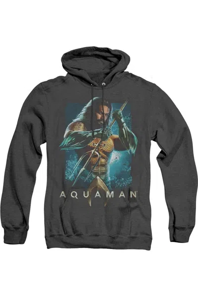 Gildan Aquaman Movie Trident Adult Heather Hoodie / Hooded Sweatshirt In Black