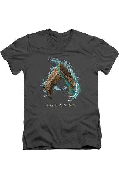 Gildan Aquaman Movie Water Shield Short Sleeve Adult V Neck Premium Cotton Tee / T-shirt In Black