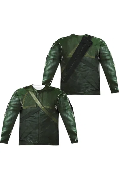 Gildan Arrow Uniform (front/back Print) Long Sleeve Adult Poly Crew Tee / T-shirt In Green