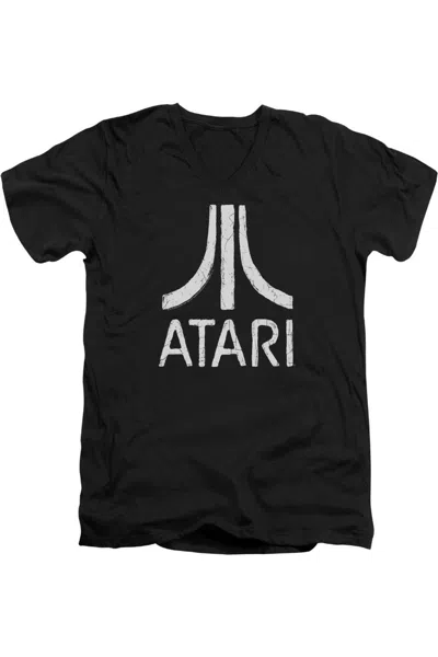 Gildan Atari Rough Logo Short Sleeve Adult V Neck Premium Cotton Tee / T-shirt In Black