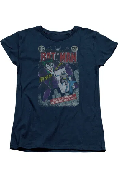 Gildan Batman #251 Distressed Short Sleeve Womens Tee / T-shirt In Blue