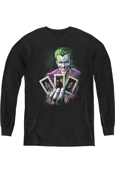 Gildan Kids' Batman 3 Of A Kind Youth Long Sleeve Tee / T-shirt In Black