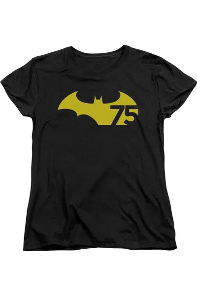 Gildan Batman 75 Logo 2 Short Sleeve Womens Tee / T-shirt In Black