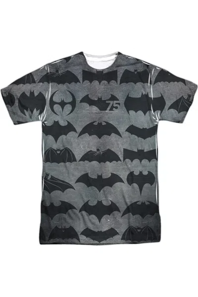 Gildan Batman 75 Symbols (front/back Print) Short Sleeve Adult Poly Crew Tee / T-shirt In Gray