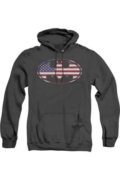 Gildan Batman American Flag Oval Adult Heather Hoodie / Hooded Sweatshirt In Black