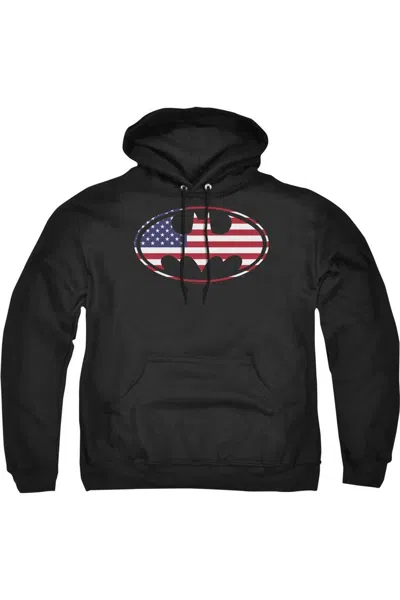 Gildan Batman American Flag Oval Adult Pull Over Hoodie / Hooded Sweatshirt In Black