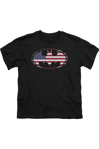 Gildan Kids' Batman American Flag Oval Short Sleeve Youth Tee / T-shirt In Black