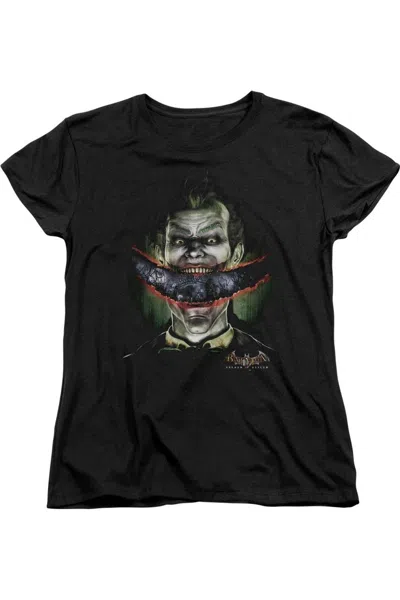 Gildan Batman Arkham Asylum Crazy Lips Short Sleeve Womens Tee / T-shirt In Black