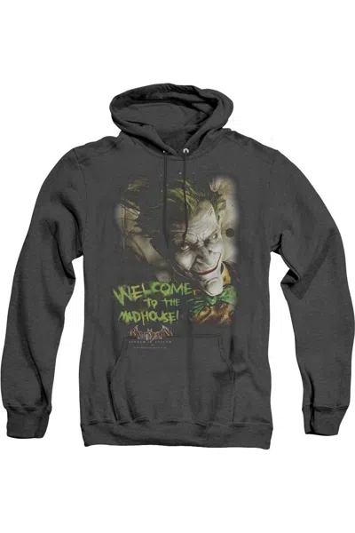 GILDAN BATMAN ARKHAM ASYLUM WELCOME TO THE MADHOUSE ADULT HEATHER HOODIE / HOODED SWEATSHIRT