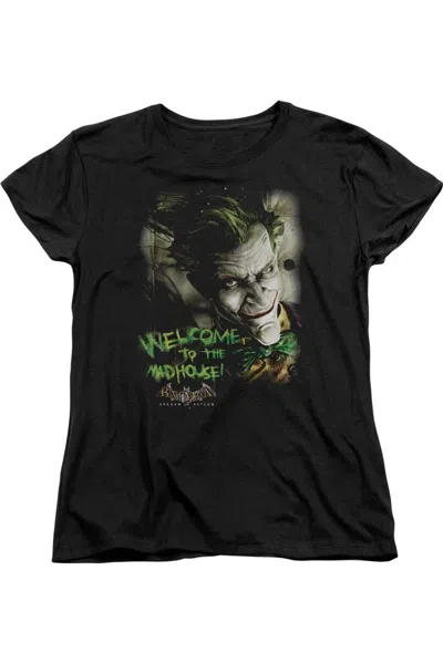 Gildan Batman Arkham Asylum Welcome To The Madhouse Short Sleeve Womens Tee / T-shirt In Black