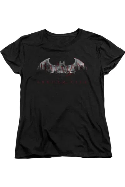Gildan Batman Arkham City Bat Fill Short Sleeve Womens Tee / T-shirt In Black