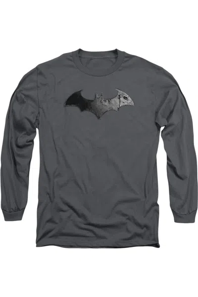 Gildan Batman Arkham City Bat Logo Long Sleeve Adult Tee / T-shirt In Gray