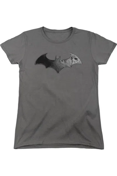 Gildan Batman Arkham City Bat Logo Short Sleeve Womens Tee / T-shirt In Gray