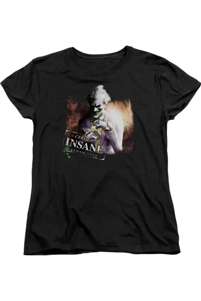 Gildan Batman Arkham City Certified Insane Short Sleeve Womens Tee / T-shirt In Black