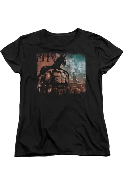 Gildan Batman Arkham City City Knockout Short Sleeve Womens Tee / T-shirt In Black