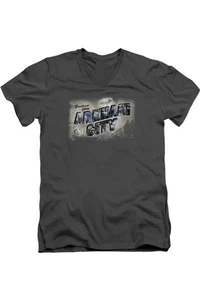 Gildan Batman Arkham City Greetings From Arkham Short Sleeve Adult V Neck Tee / T-shirt In Pink