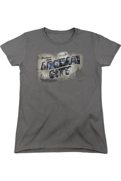 Gildan Batman Arkham City Greetings From Arkham Short Sleeve Womens Tee / T-shirt In Gray