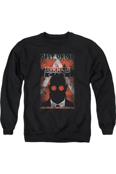 Gildan Batman Arkham City Obey Order Poster Adult Crewneck Sweatshirt In Black