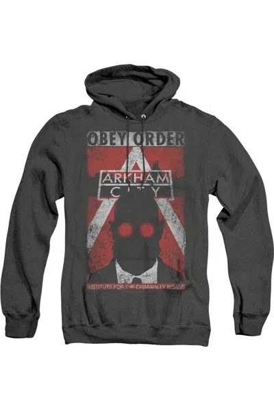 Gildan Batman Arkham City Obey Order Poster Adult Heather Hoodie / Hooded Sweatshirt In Black