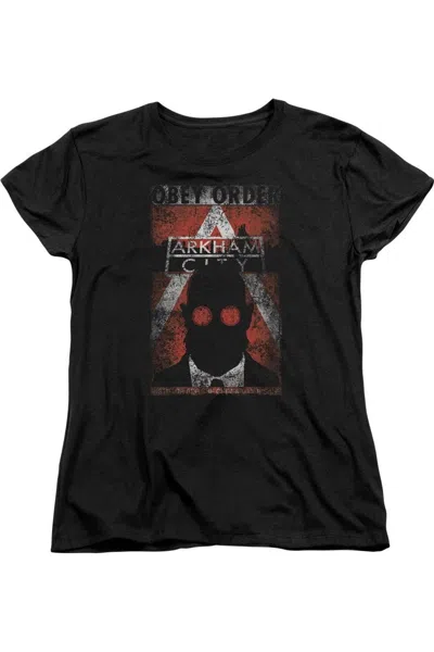 Gildan Batman Arkham City Obey Order Poster Short Sleeve Womens Tee / T-shirt In Black