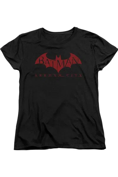 Gildan Batman Arkham City Red Bat Short Sleeve Womens Tee / T-shirt In Black