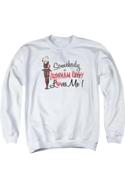 Gildan Batman Arkham City Somebody Loves Me Adult Crewneck Sweatshirt In White