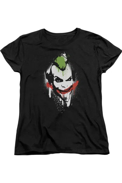 Gildan Batman Arkham City Spraypaint Smile Short Sleeve Womens Tee / T-shirt In Black
