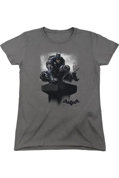 Gildan Batman Arkham Knight Perched Short Sleeve Womens Tee / T-shirt In Gray